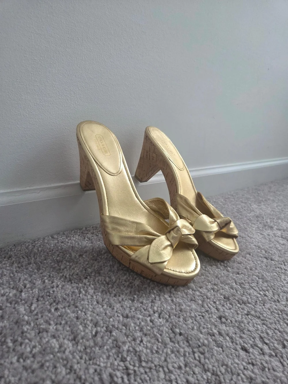 Coach Gold Knot-Front Cork Platform Mule